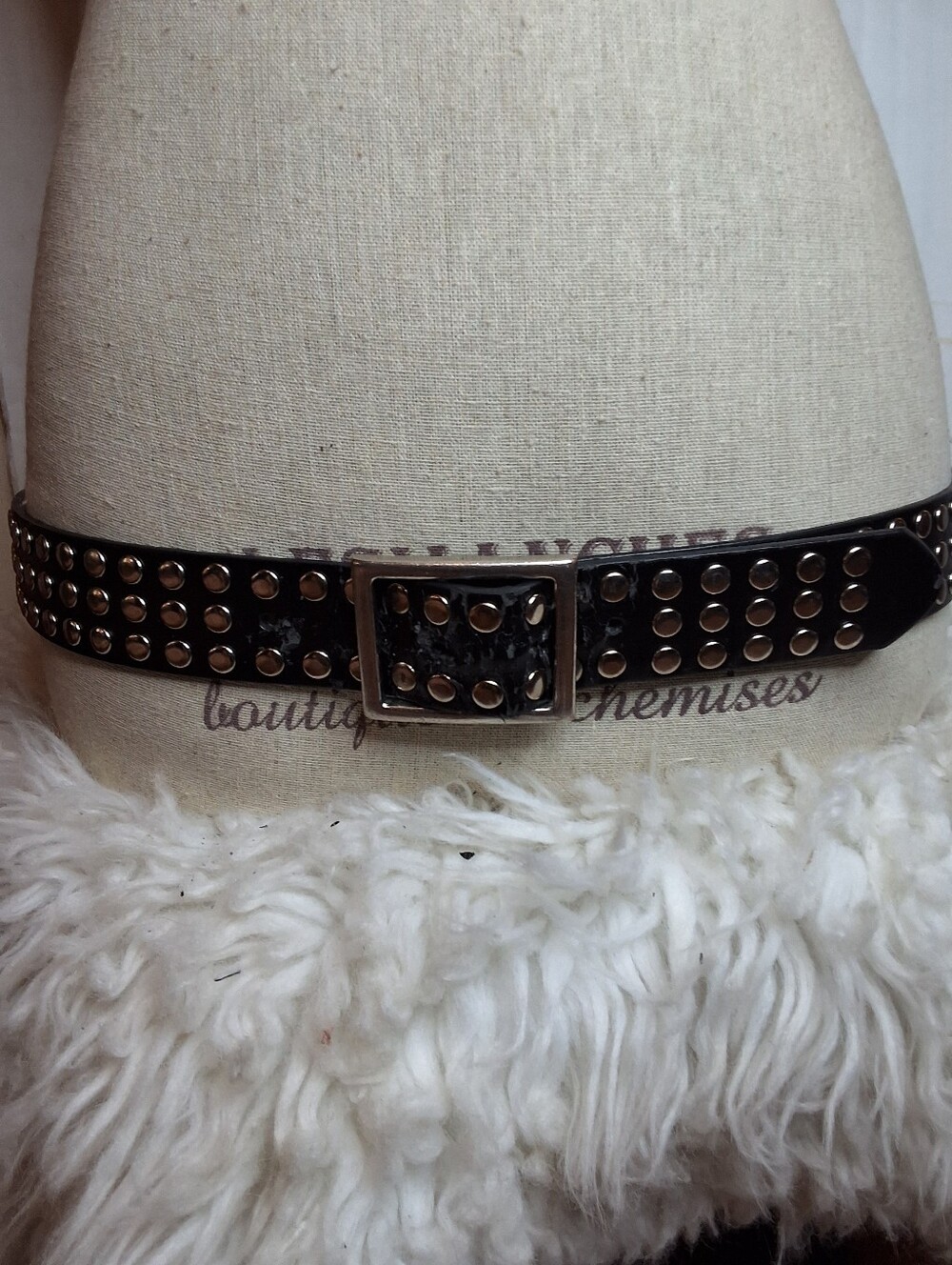 Steve Madden Black Studded Leather Belt Size L Silver Grommet Punk Western Y2K L - Picture 2 of 10